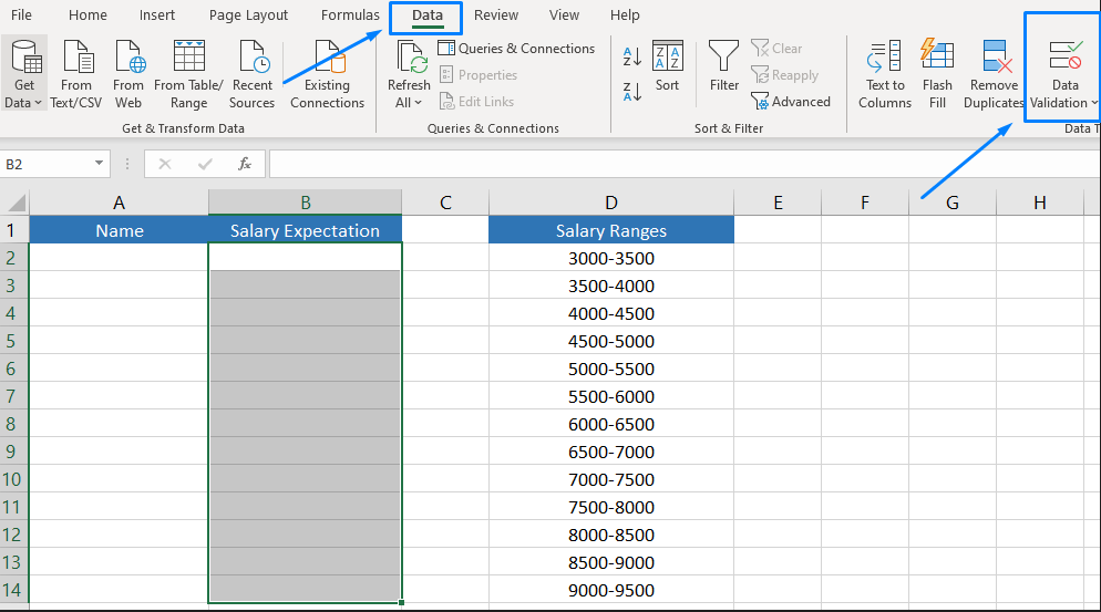 How to add drop down list in excel with data validation