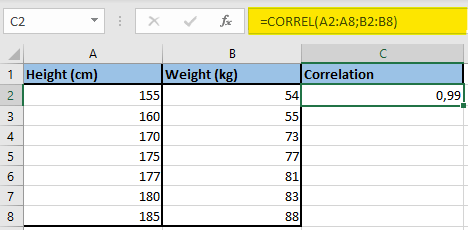 Correlation calculation in Excel, correlation calculation with excel formulas