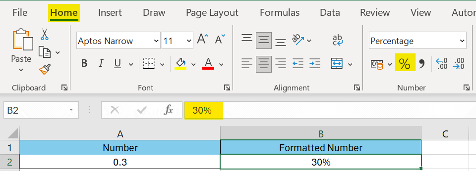 formatting cells as a percentage in excel