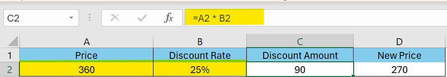 percentage discount calculation in excel