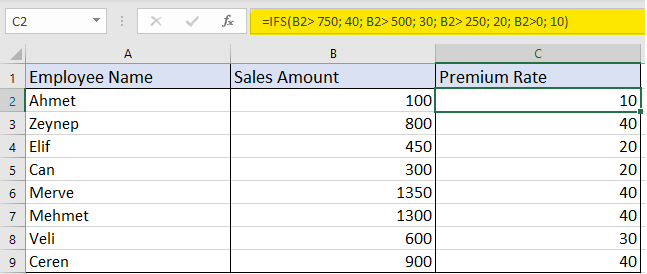 Real Life project with the IFS formula in Excel. Calculating premium with the IFS formula in Excel