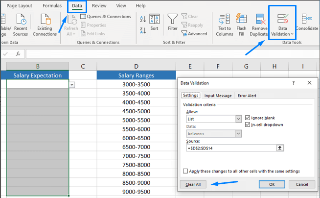 How to remove dwop down list in excel?