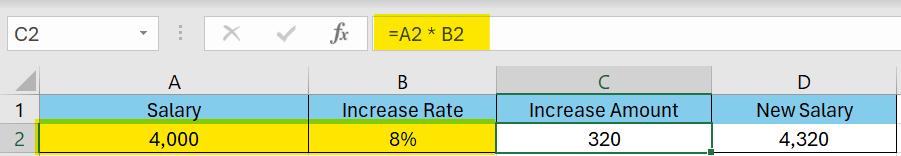 salary percentage increase calculation in excel